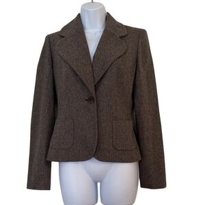 Ann Taylor Loft Womens Size 0 Tweed Blazer Jacket Brown Wool Blend Single Button